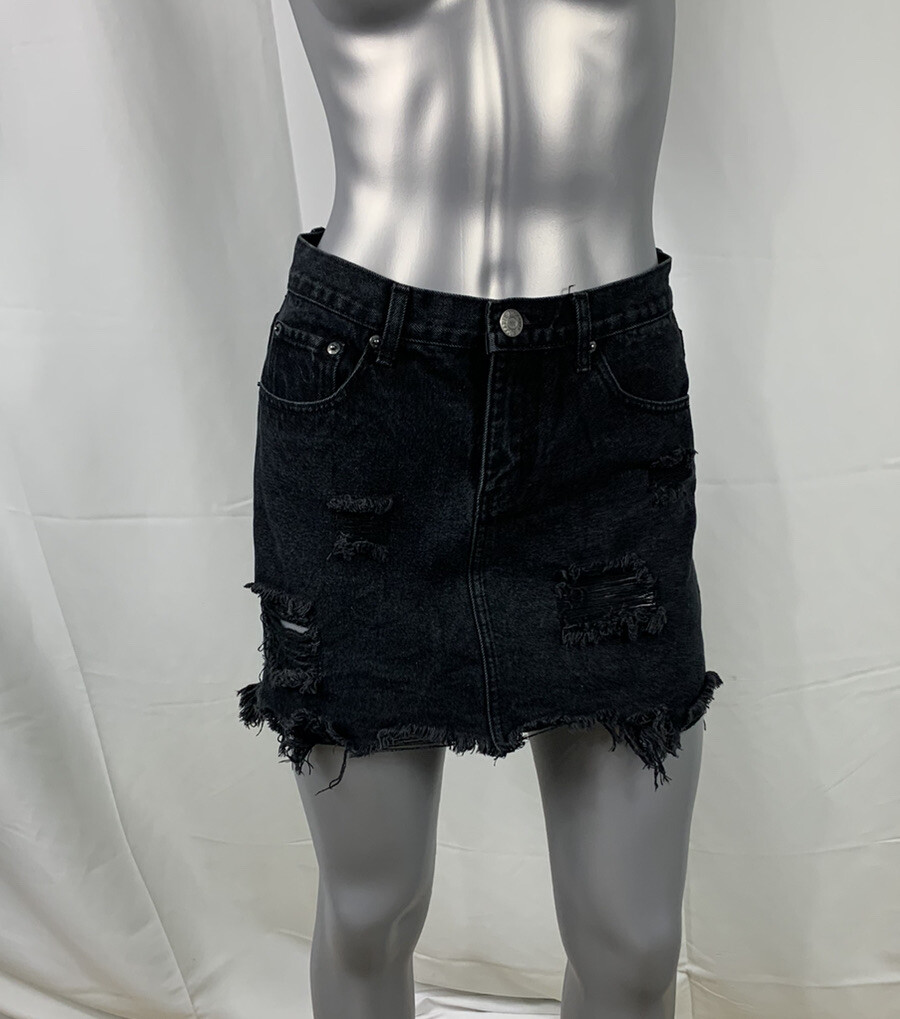Women's Denim Mini Skirt Black The Rockn Rev Size 6 Raw Hem