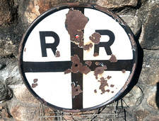 Original Railroad Station Crossing Sign Vintage Porcelain Signage Large 24