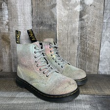 Little Kids Dr Martens Pascal Rainbow Iridescent Suede Combat Boots Size 10 C