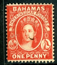 Bahamas 1882 QV 1p Vermillion Wmk CCC Perf 14 Scott #20 VFU I209