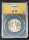 1942 WALKING LIBERTY Half Dollar 90% Silver  ANACS MS 63