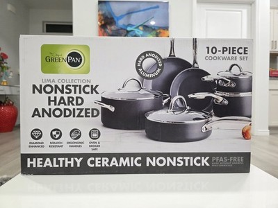 New The Original GreenPan Lima Collection Nonstick Hard Anodized 10pc Cookware 