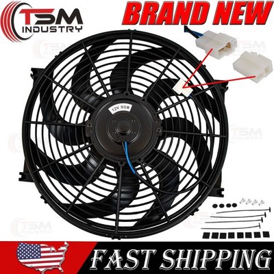12V 90W 14'' Electric Radiator Cooling Slim Fan Push Pull Mount Kit US