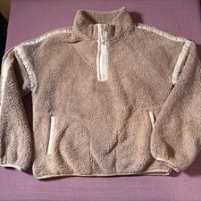 Athleta Girl So Toasty Half Zip High Pile Fleece Pyrite/Brown/Tan - Size 14 XL