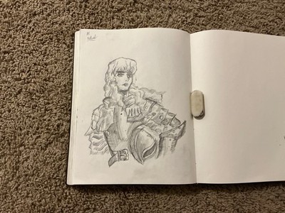 Sketchbook, 10x10 filled with drawings, real good art. Conditions, real good,BAI