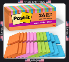 Post-it Super Sticky Notes 3x3 Neon Fizz 24 Pads 70 Sheets/Pad