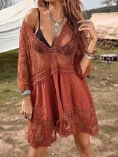Trendsi Lace Plunge Beach Cover-Up Women's Dress: Stylish Summer Style