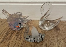 Bundle of 3 Glass Swans Decorate Glass Bird Ornaments Art Glass Job Lot 