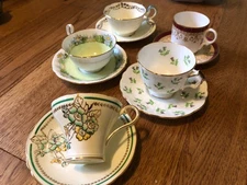 Aynsley 1930s SET OF 5 Art Deco Tea Cup Set Vintage Antique Bone China Flowers