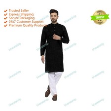 Indian Traditional Mens Wear Cotton Kurta Color Black Mens Designer Kurta