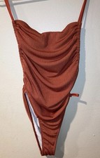 NEW One-piece Burnt Org Colored Ruched Bathing Suit Women  s Small