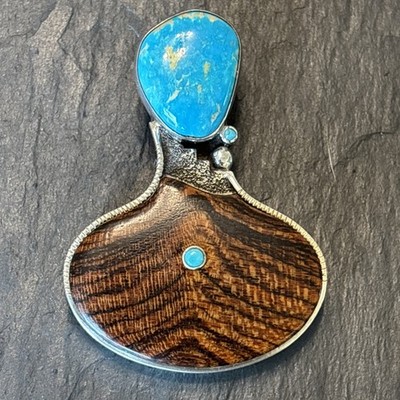 Tsosie Taylor Navajo Ironwood Turquoise Sterling Silver Pendant 08 Vintage Ae