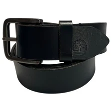 Timberland Belt Mens 44 Black Genuine Leather Work Logo Adjustable