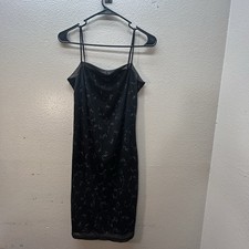 VTG Y2K City Triangles Black Floral Glitter Fairy Dress Sz M Whimsigoth Mini