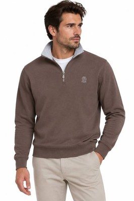 Brunello Cucinelli Quarter Zip Brown Cotton Sweater For Men