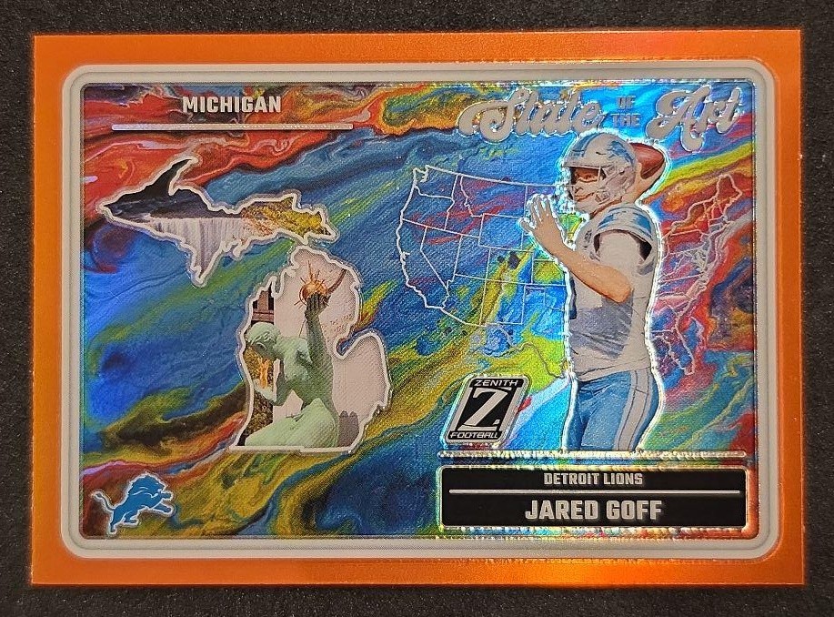 2024 Panini Zenith Jared Goff #6 State of the Art Orange Lions