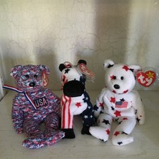 lot of 3 Ty Beanie baby lefty the Donkey  USA bears