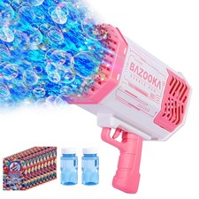 Bubble Machine Gun, 69 Holes Bubble Gun with Lights, Pink Outdoor Summer Beac...