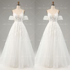 Wedding Dress with Lace Applique Floor Length Spaghetti Strap A Line Bridal Gown