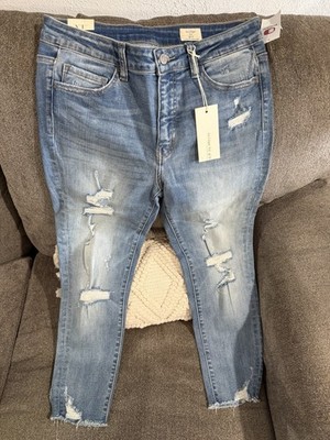 Bridge by Gly Women's Distressed Raw Hem Mid Rise Ankle Skinny  Jeans 30x24