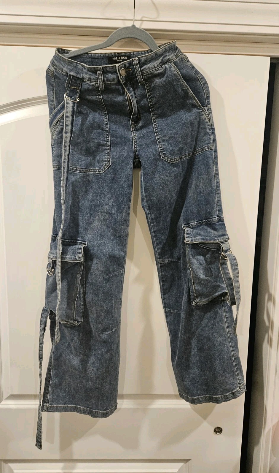 Fire & Rain Denim Cargo Jeans Womens Size 9 Wide Leg Blue Utility Jeans Skater