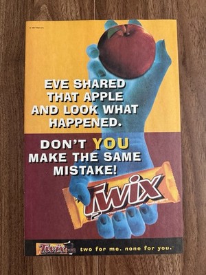 1997 Twix Candy Bar Print Ad Eve Shared The Apple Mars Chocolate Hand Retro 90s