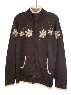 Quacker Factory Sweater S Black Snowflakes Winter Angora Accents Holiday Festive