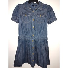 Polo Ralph Lauren Girls Denim Shirt Dress Blue Chambray Button Front Size 14