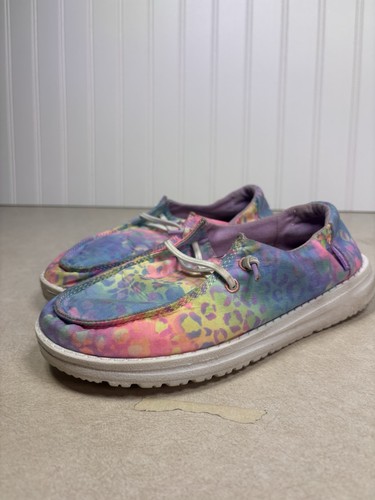 Hey Dude Wendy Youth Flow Leopard Slip On Multicolor Rainbow Shoes Girls Size Y3
