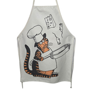 Vintage B Kliban Cat Chef Apron Frying Mice and Cheese Orange Black Stripes