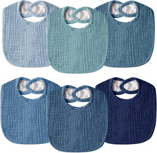 6 Pack Organic Muslin Baby Bibs Adjustable 0-36 Months