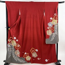 Long-sleeved kimono length 163cm sleeve length 67cm M plum blossom cherry blosso