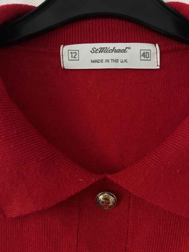 Vintage Red St Michael M&S Jumper Top Gold Buttons Collar Bust Size 35” - Image 4 of 4