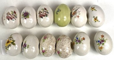 Lot Of 12 Pcs ~ Vintage Hand Painted Ceramic Decorative Flowered Easter Eggs
