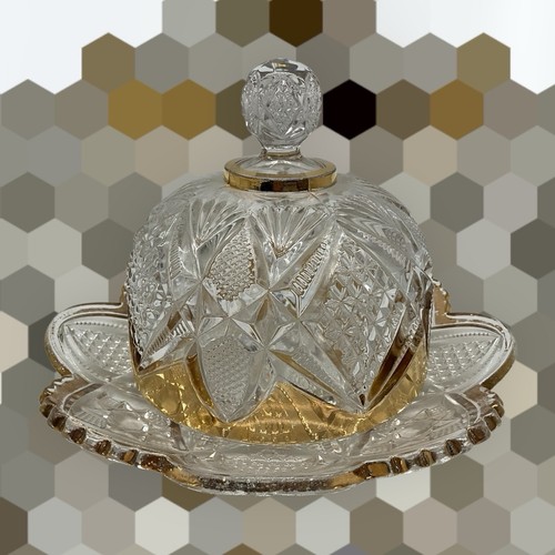 EAPG USA VTG Clear Glass/Gold Pennsylvania Pattern Covered Cheese/Butter Dish - Picture 18 of 18