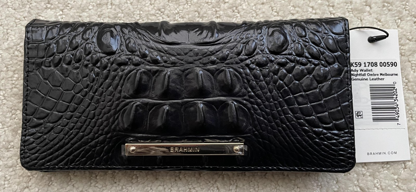 Brahmin Melbourne ADY Slim Bifold Wallet NIGHTFALL OMBRE Black Charcoal Gray NWT