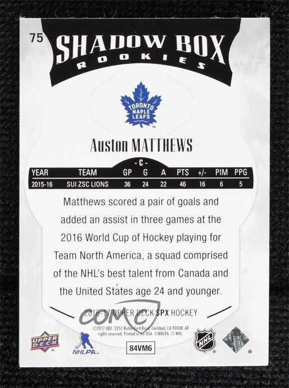 2016-17 SPx Shadow Box Rookies /249 Auston Matthews #75 Rookie RC - Image 2 of 2