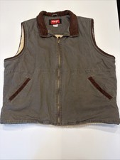 Wrangler HERO Men's XL Olive Canvas Sherpa Lined Vest Full Zip Corduroy Collar