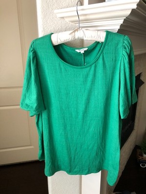 Max Studio Green Textured Short Sleeve Top - Size 3X