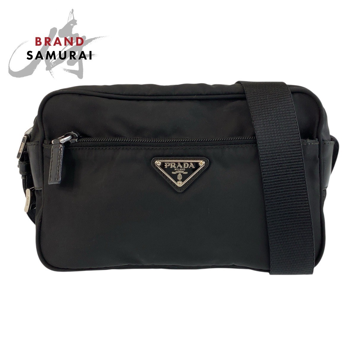 Prada Tessuto Black Silver Nylon Shoulder Bag Camera Pochette 504274