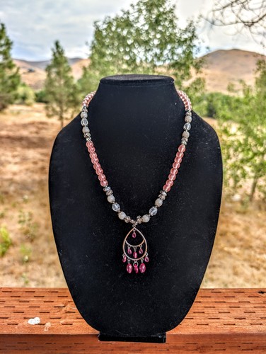Pink Handmade Necklace With Handmade Resin Beads.