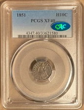 1851 PCGS & CAC XF40 Liberty Seated Half Dime H10c