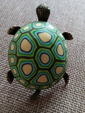 Polymer Clay On Bronze Or Brasstone Metal Adjustable Turtle Ring