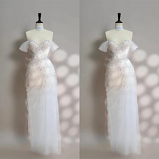 Luxury White Organza Sequined Wedding Dress Exquisite Strapless Off the Shoulder