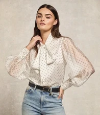 Holland Cooper Ariella Blouse White Polka Dot UK 8 RRP £149