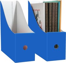 2 Pack Cardboard Magazine File Holder for Desktop  Blue Book Bins