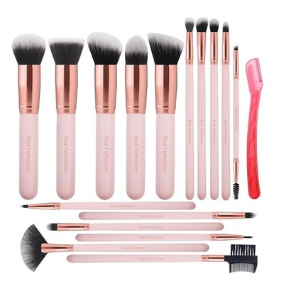 Real Perfection Makeup Brush Set 16 Pcs with 1 Eyebrow Razor Premium Synthetic