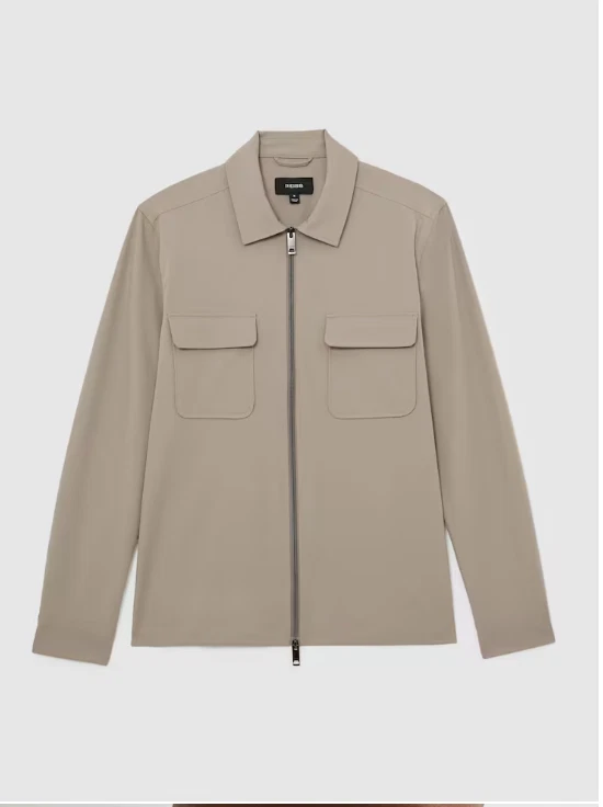 Men’s Reiss Technical Zip-Through Overshirt In Taupe Brown, Medium - product detail image 2