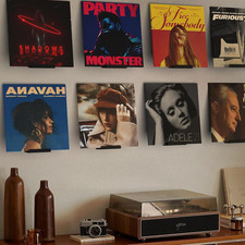 Black Vinyl Record Shelf Wall Mount 8 Pack,Acrylic Album Record Holder Display,V