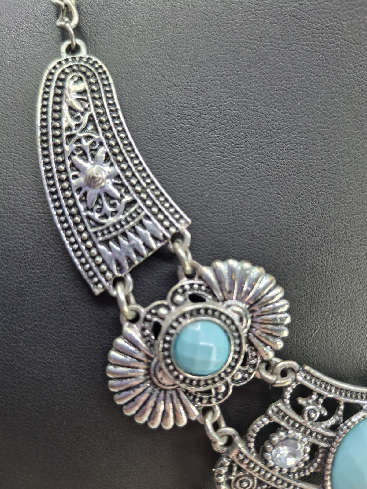 Large Light Blue Rhinestone Adjustable Hammered M… - image 8